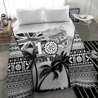 Fiji Day 2026 Bedding Set Masi Tapa Pattern With Palm Tree White Version LT05 - Polynesian Pride