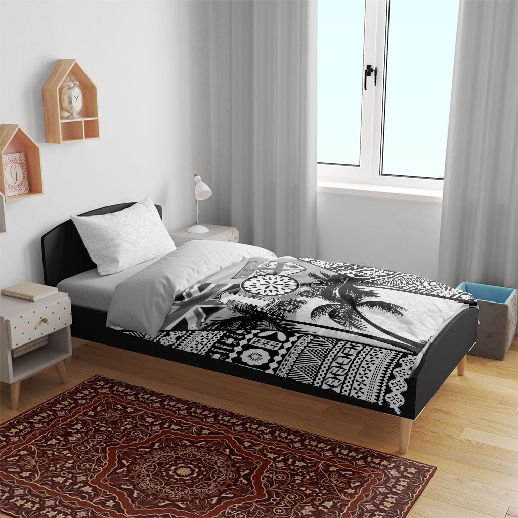 Fiji Day 2026 Bedding Set Masi Tapa Pattern With Palm Tree White Version LT05 - Polynesian Pride