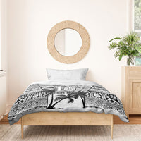 Fiji Day 2026 Bedding Set Masi Tapa Pattern With Palm Tree White Version LT05 - Polynesian Pride