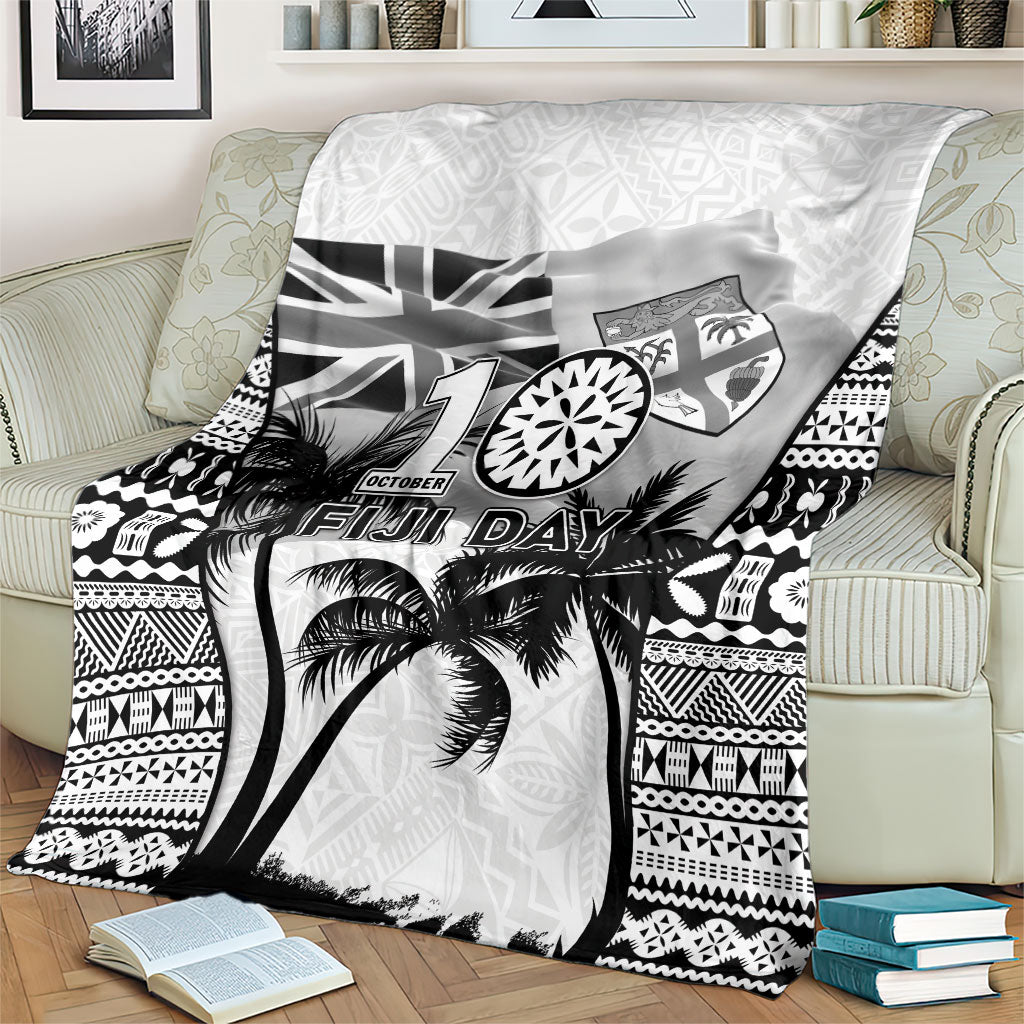 Fiji Day 2026 Blanket Masi Tapa Pattern With Palm Tree White Version LT05 - Polynesian Pride