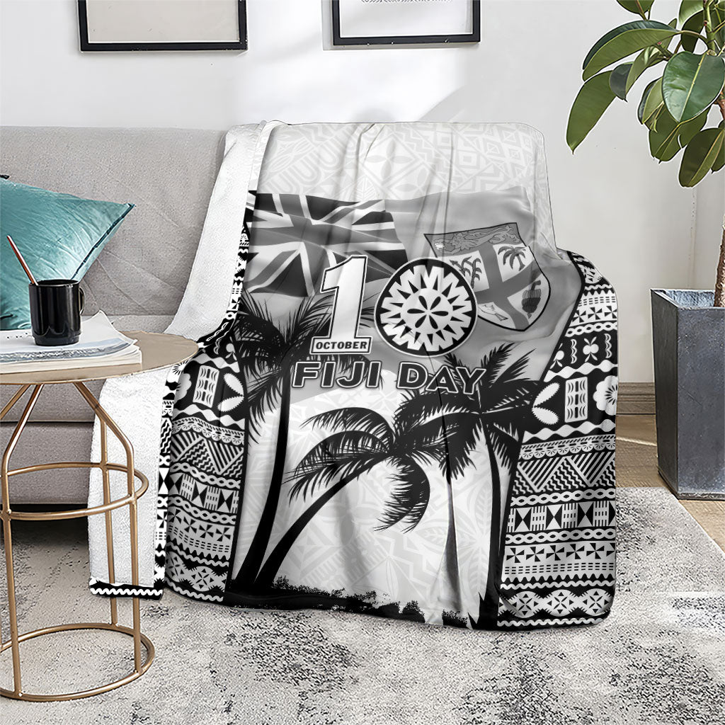 Fiji Day 2026 Blanket Masi Tapa Pattern With Palm Tree White Version LT05 - Polynesian Pride