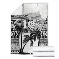 Fiji Day 2026 Blanket Masi Tapa Pattern With Palm Tree White Version LT05 - Polynesian Pride