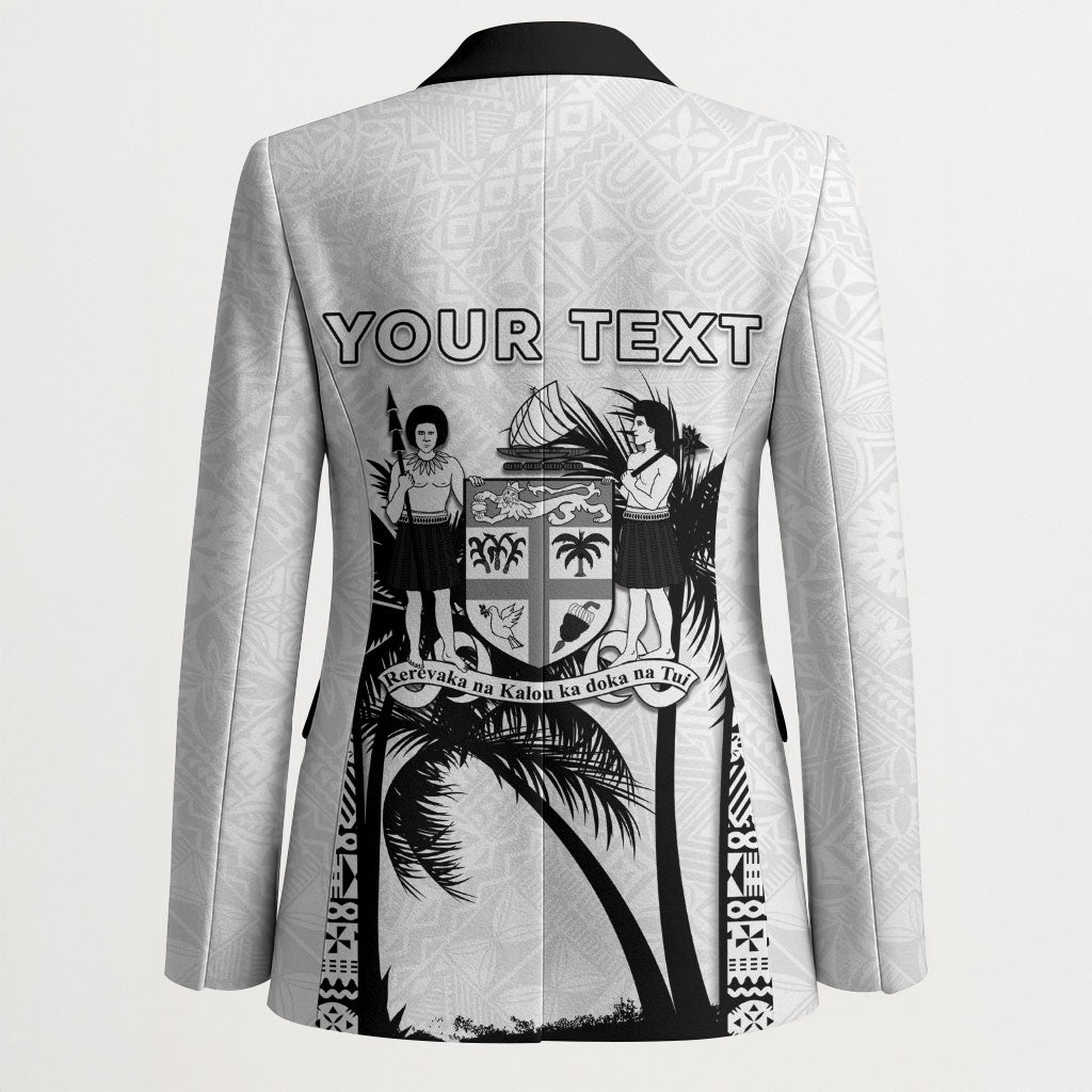 Personalised Fiji Day 2026 Blazer Masi Tapa Pattern With Palm Tree White Version LT05 - Polynesian Pride