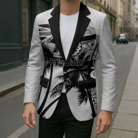 Personalised Fiji Day 2026 Blazer Masi Tapa Pattern With Palm Tree White Version LT05 - Polynesian Pride