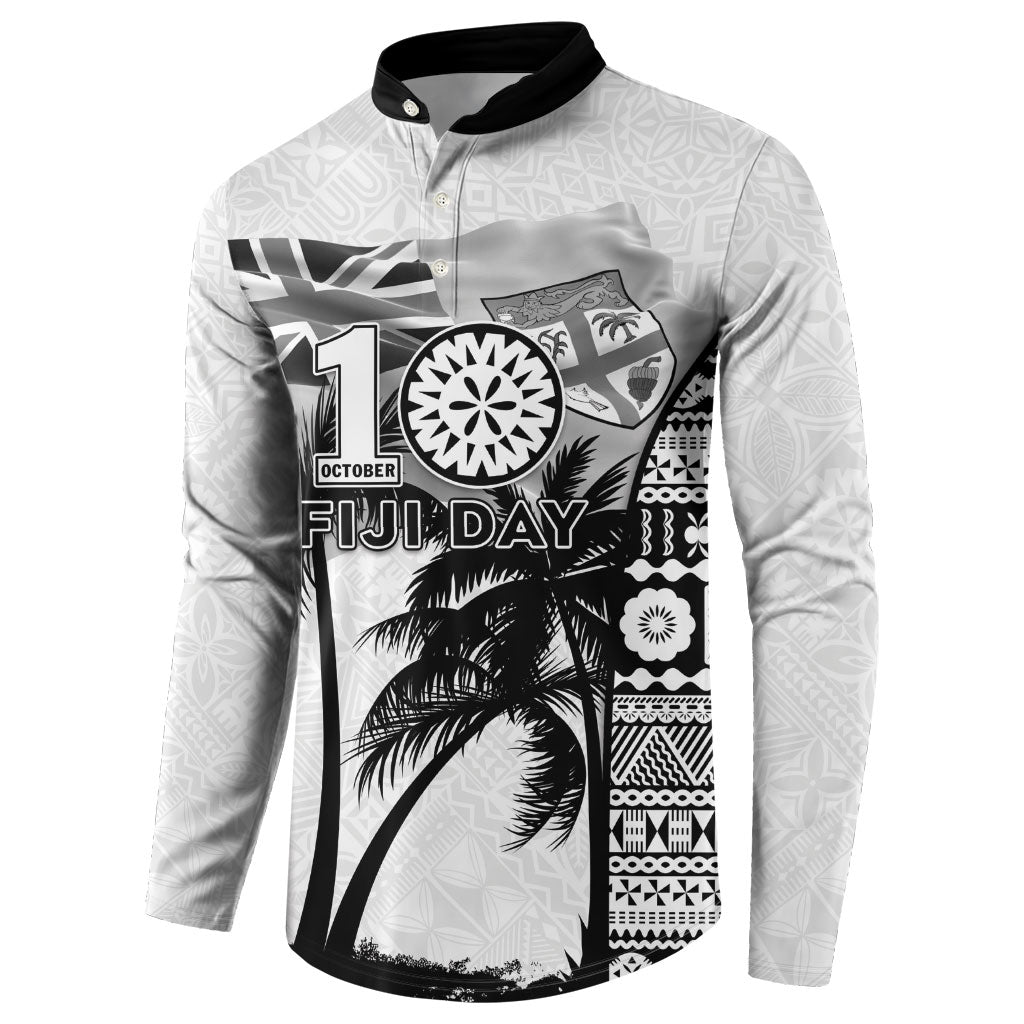 Personalised Fiji Day 2026 Button Sweatshirt Masi Tapa Pattern With Palm Tree White Version LT05 - Polynesian Pride
