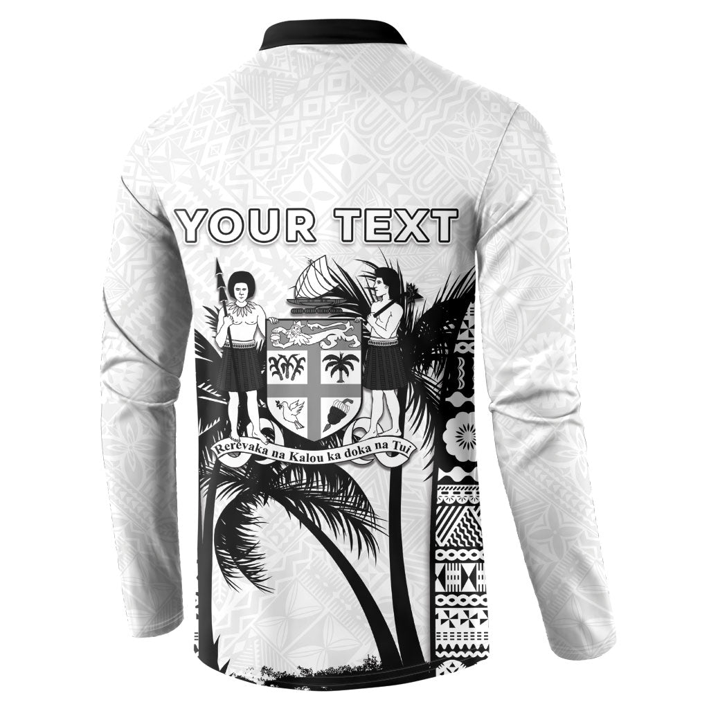 Personalised Fiji Day 2026 Button Sweatshirt Masi Tapa Pattern With Palm Tree White Version LT05 - Polynesian Pride