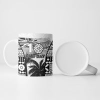 Personalised Fiji Day 2026 Ceramic Mug Masi Tapa Pattern With Palm Tree White Version LT05 - Polynesian Pride