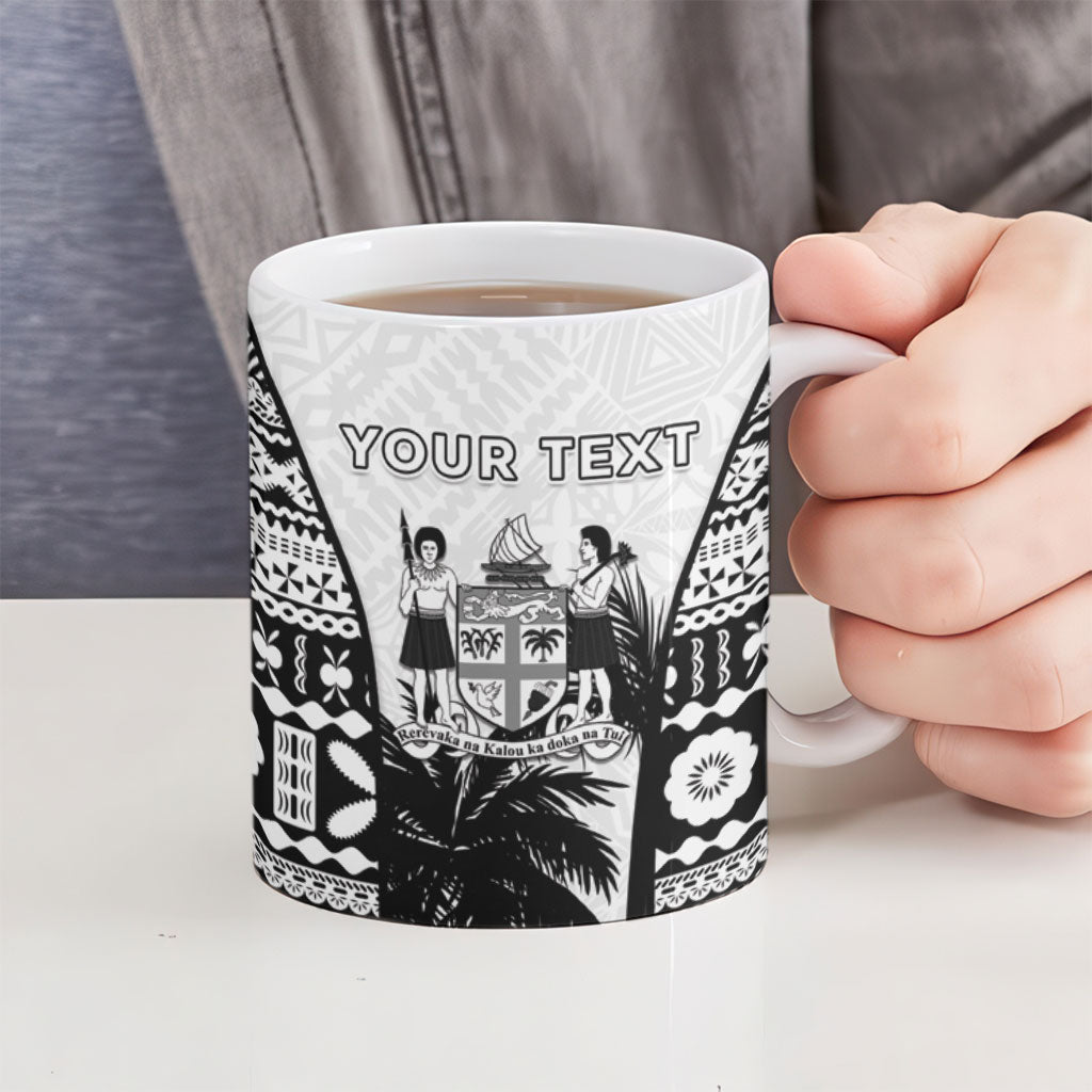Personalised Fiji Day 2026 Ceramic Mug Masi Tapa Pattern With Palm Tree White Version LT05 - Polynesian Pride