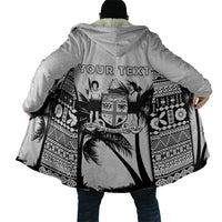 Personalised Fiji Day 2026 Cloak Masi Tapa Pattern With Palm Tree White Version
