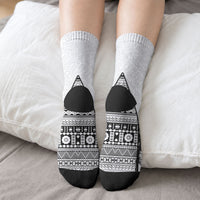 Personalised Fiji Day 2026 Crew Socks Masi Tapa Pattern With Palm Tree White Version LT05 - Polynesian Pride
