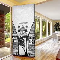 Personalised Fiji Day 2026 Door Cover Masi Tapa Pattern With Palm Tree White Version LT05 - Polynesian Pride