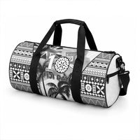 Fiji Day 2026 Duffle Bag Masi Tapa Pattern With Palm Tree White Version LT05 - Polynesian Pride