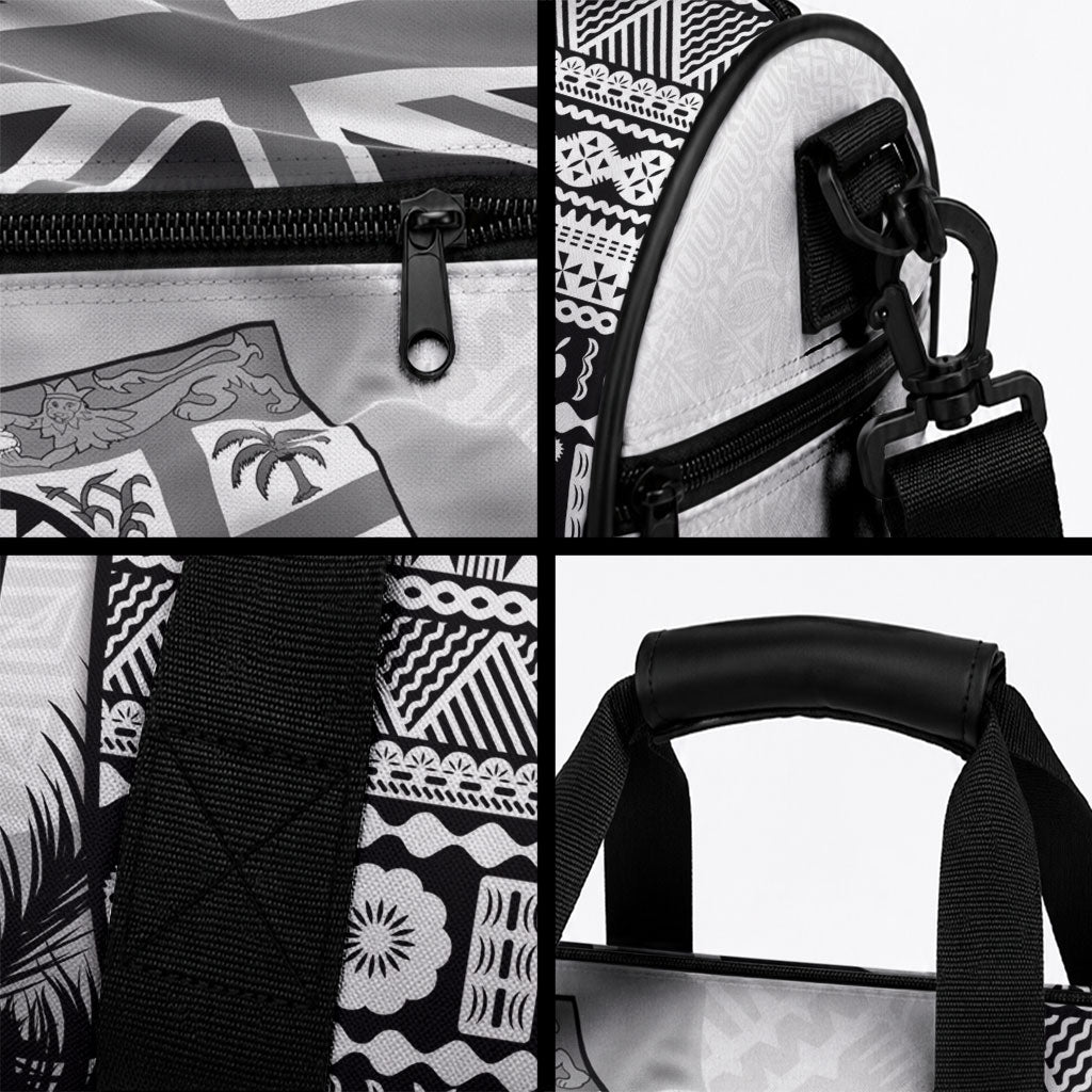 Fiji Day 2026 Duffle Bag Masi Tapa Pattern With Palm Tree White Version LT05 - Polynesian Pride