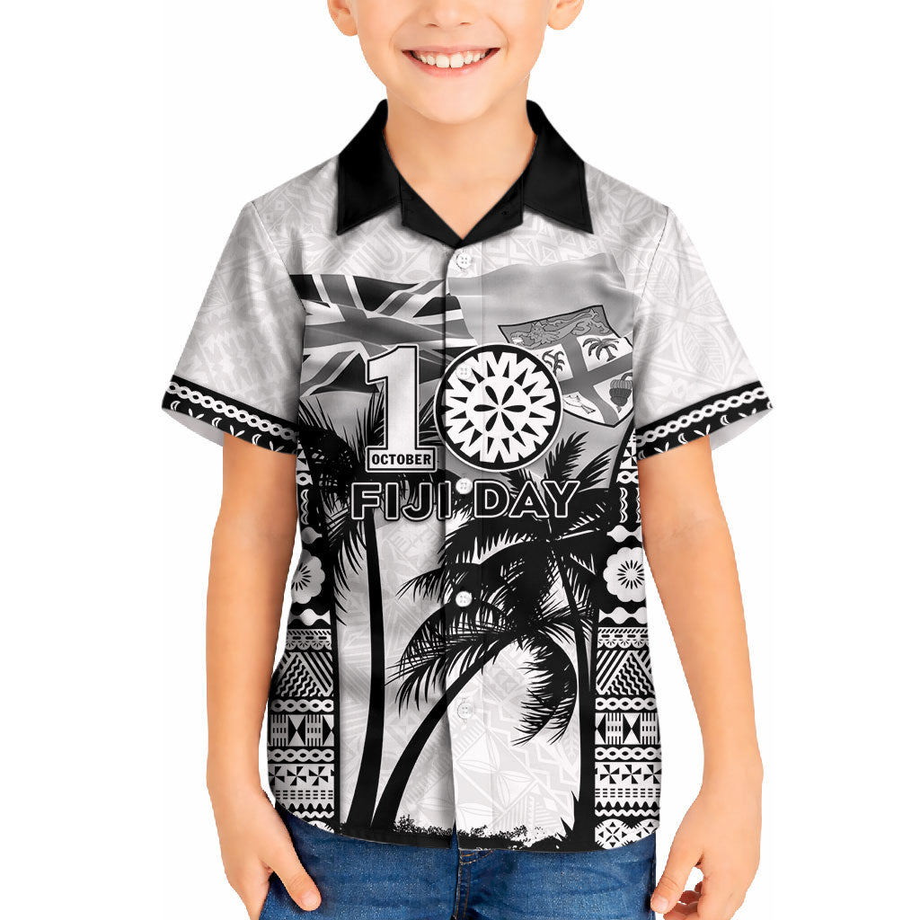 Personalised Fiji Day 2026 Kid Hawaiian Shirt Masi Tapa Pattern With Palm Tree White Version LT05 Kid White - Polynesian Pride