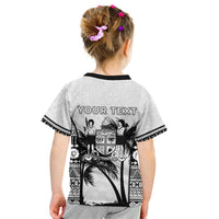 Personalised Fiji Day 2026 Kid T Shirt Masi Tapa Pattern With Palm Tree White Version LT05 - Polynesian Pride
