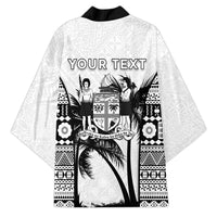 Personalised Fiji Day 2026 Kimono Masi Tapa Pattern With Palm Tree White Version LT05 - Polynesian Pride