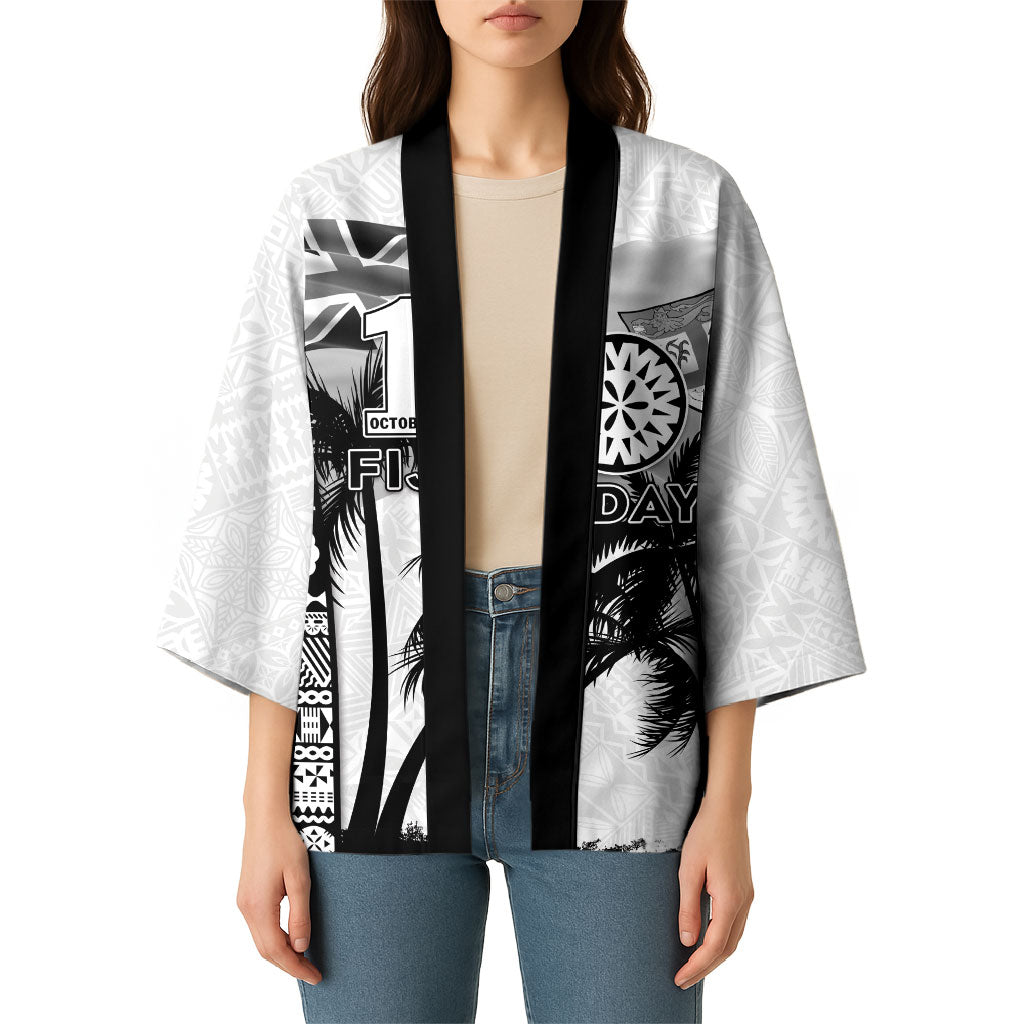 Personalised Fiji Day 2026 Kimono Masi Tapa Pattern With Palm Tree White Version LT05 - Polynesian Pride