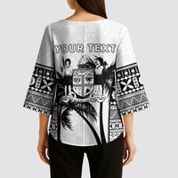 Personalised Fiji Day 2026 Kimono Sleeve Blouse Masi Tapa Pattern With Palm Tree White Version LT05 - Polynesian Pride