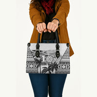 Fiji Day 2026 Leather Bag Masi Tapa Pattern With Palm Tree White Version