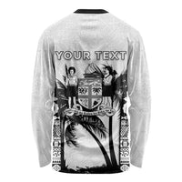 Personalised Fiji Day 2026 Long Sleeve Shirt Masi Tapa Pattern With Palm Tree White Version LT05 - Polynesian Pride