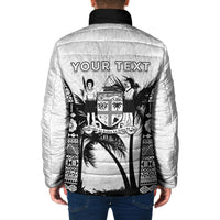 Personalised Fiji Day 2026 Padded Jacket Masi Tapa Pattern With Palm Tree White Version LT05 - Polynesian Pride