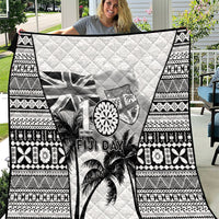 Fiji Day 2026 Quilt Masi Tapa Pattern With Palm Tree White Version LT05 White - Polynesian Pride