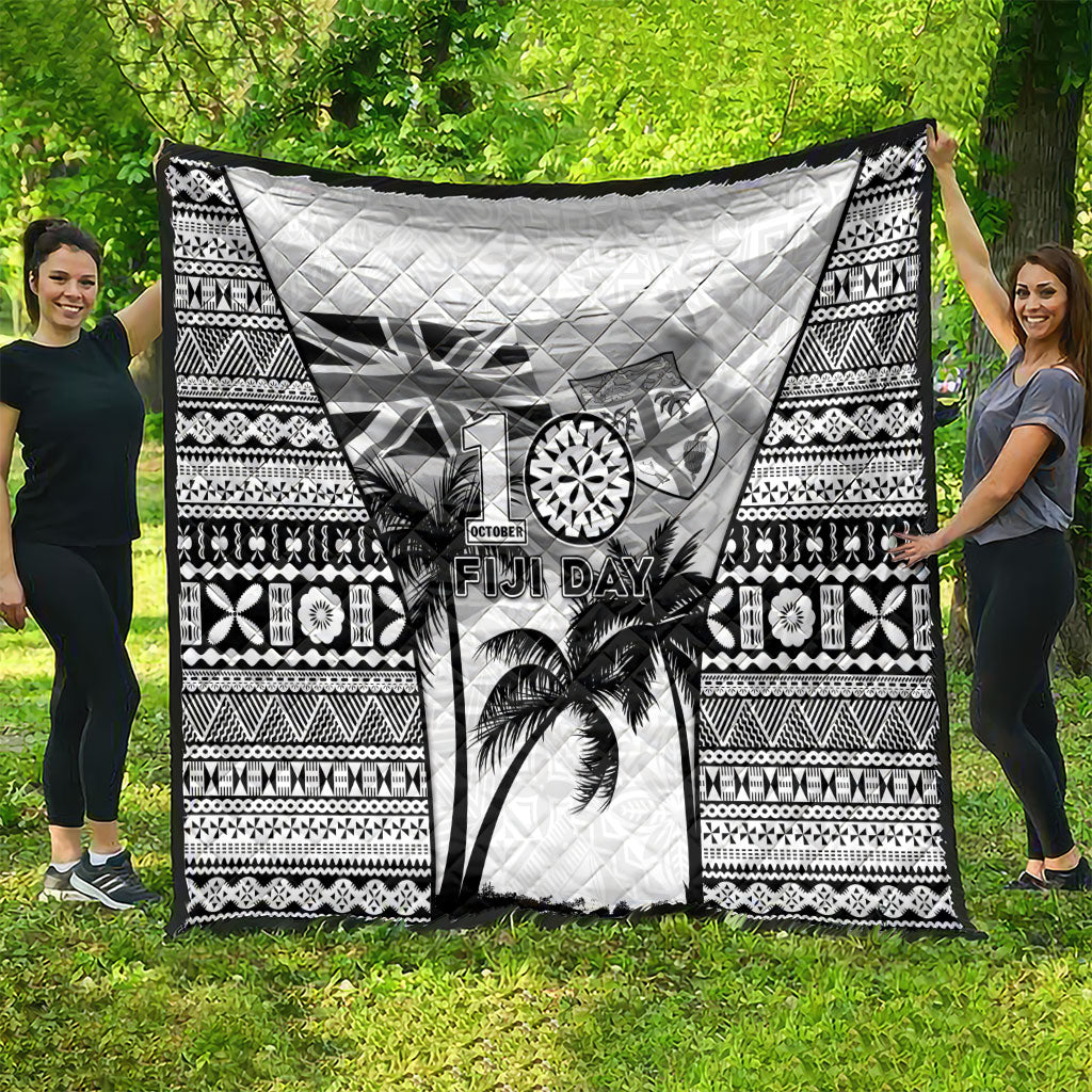Fiji Day 2026 Quilt Masi Tapa Pattern With Palm Tree White Version LT05 - Polynesian Pride