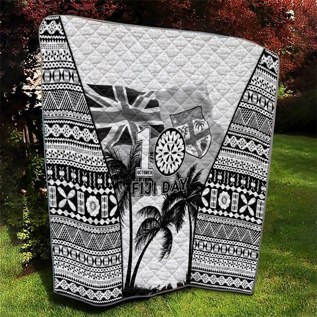 Fiji Day 2026 Quilt Masi Tapa Pattern With Palm Tree White Version LT05 - Polynesian Pride
