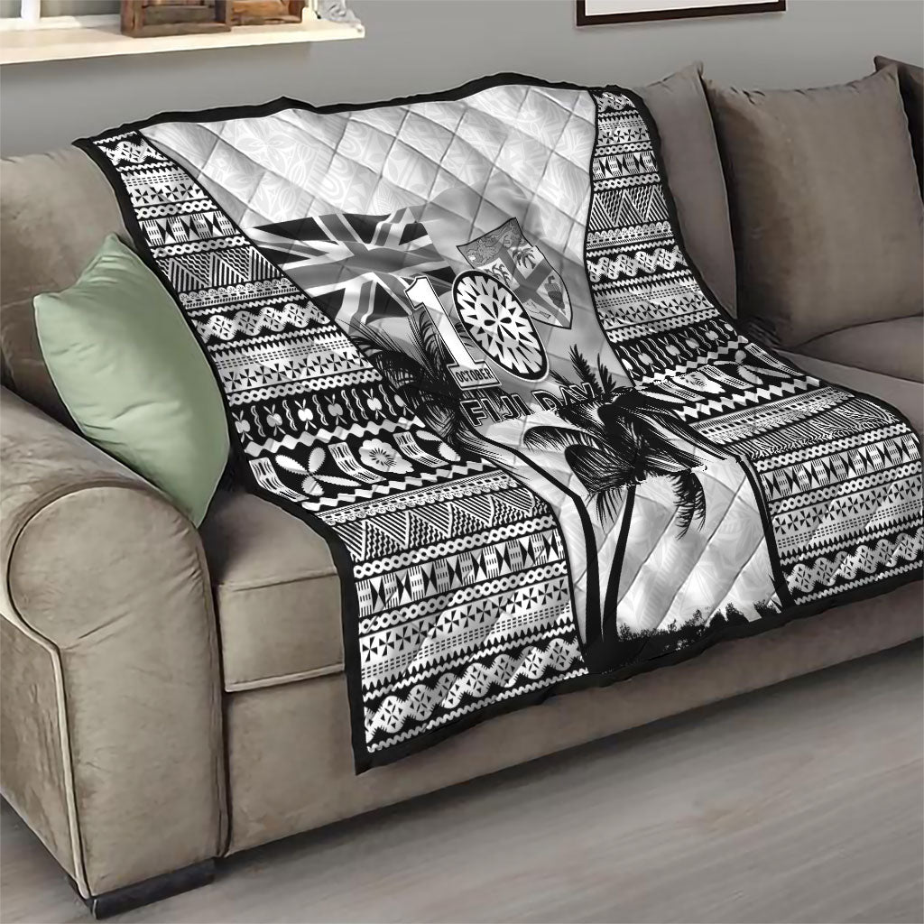 Fiji Day 2026 Quilt Masi Tapa Pattern With Palm Tree White Version LT05 - Polynesian Pride