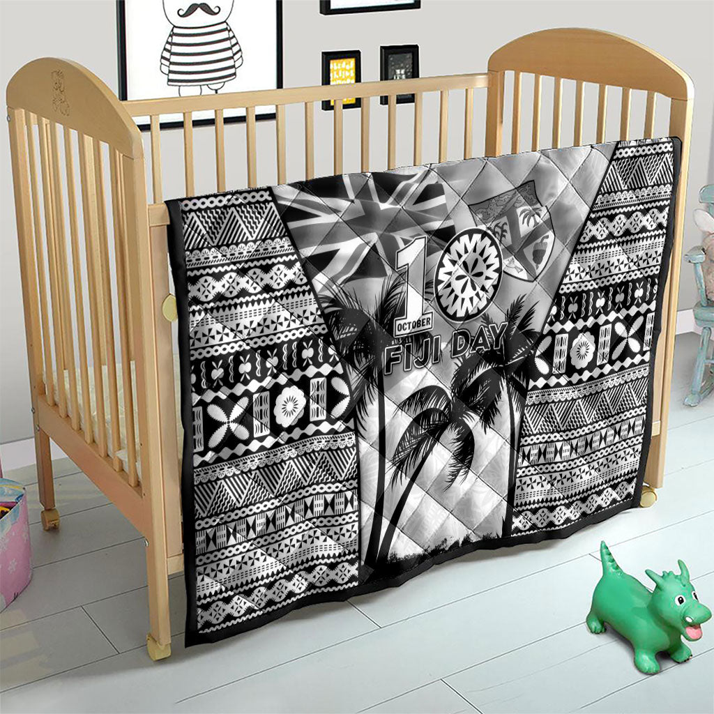 Fiji Day 2026 Quilt Masi Tapa Pattern With Palm Tree White Version LT05 - Polynesian Pride