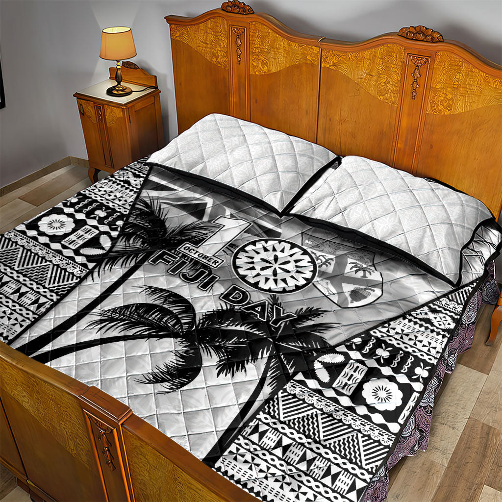 Fiji Day 2026 Quilt Bed Set Masi Tapa Pattern With Palm Tree White Version LT05 - Polynesian Pride