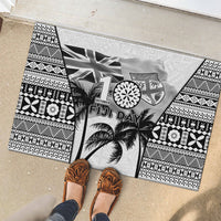 Fiji Day 2026 Rubber Doormat Masi Tapa Pattern With Palm Tree White Version LT05 - Polynesian Pride