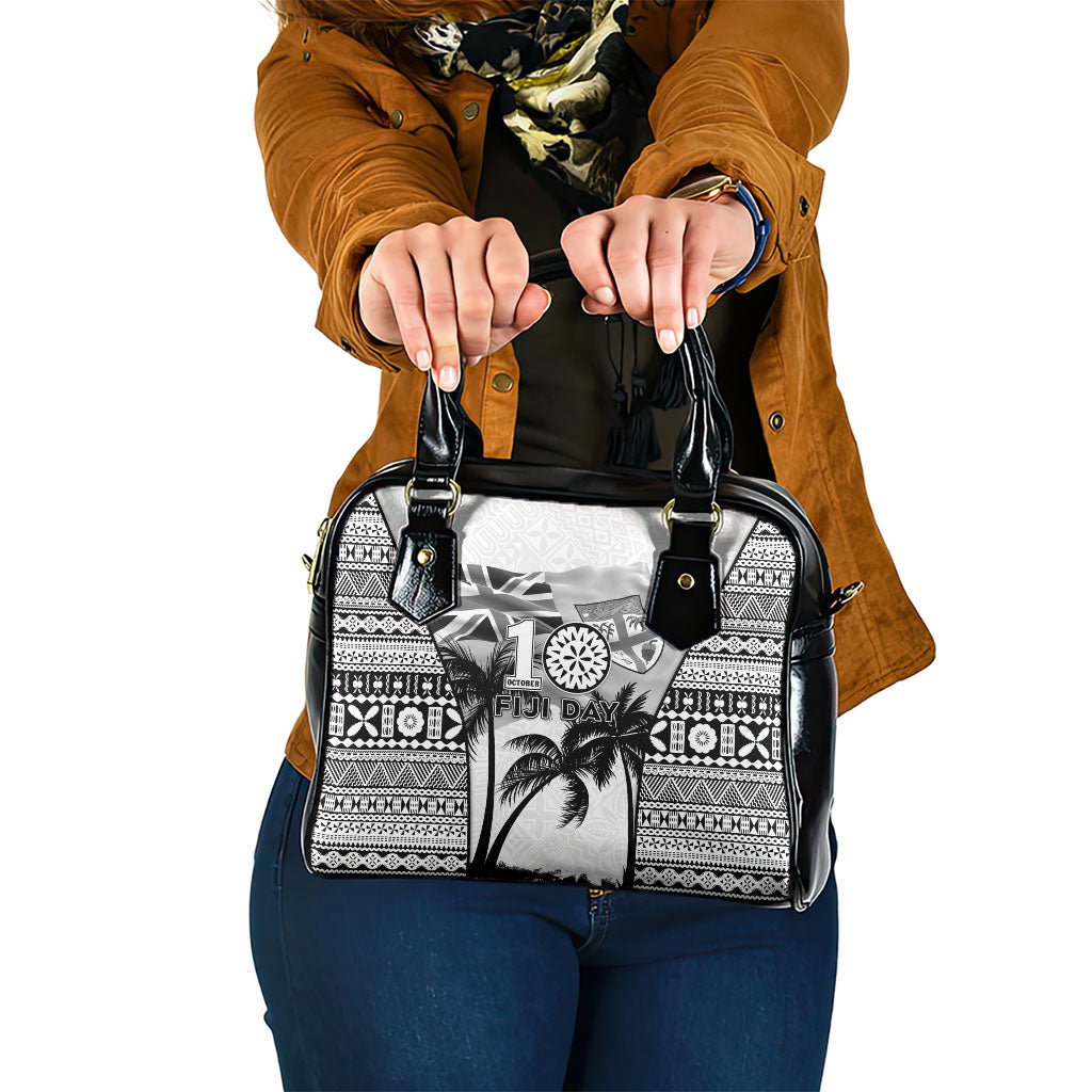 Fiji Day 2026 Shoulder Handbag Masi Tapa Pattern With Palm Tree White Version LT05 One Size White - Polynesian Pride