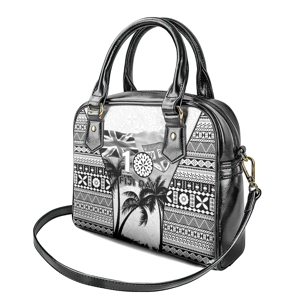 Fiji Day 2026 Shoulder Handbag Masi Tapa Pattern With Palm Tree White Version LT05 - Polynesian Pride