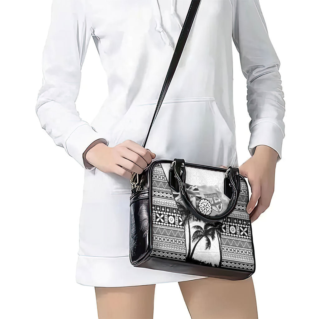 Fiji Day 2026 Shoulder Handbag Masi Tapa Pattern With Palm Tree White Version LT05 - Polynesian Pride