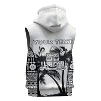 Personalised Fiji Day 2026 Sleeveless Hoodie Masi Tapa Pattern With Palm Tree White Version LT05 - Polynesian Pride