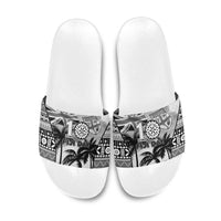 Fiji Day 2026 Slide Sandals Masi Tapa Pattern With Palm Tree White Version LT05 White - Polynesian Pride