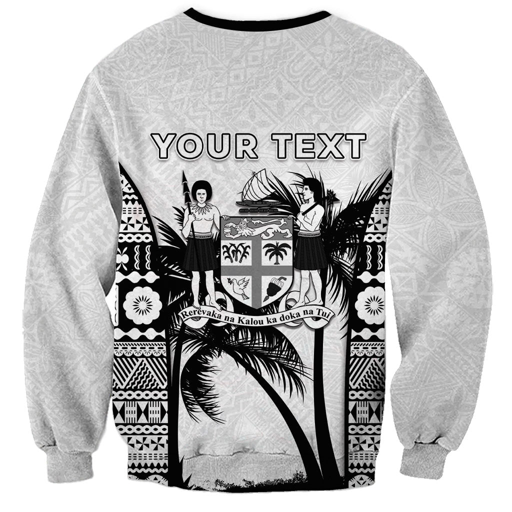 Personalised Fiji Day 2026 Sweatshirt Masi Tapa Pattern With Palm Tree White Version