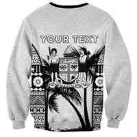 Personalised Fiji Day 2026 Sweatshirt Masi Tapa Pattern With Palm Tree White Version