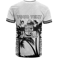 Personalised Fiji Day 2026 T Shirt Masi Tapa Pattern With Palm Tree White Version LT05 - Polynesian Pride