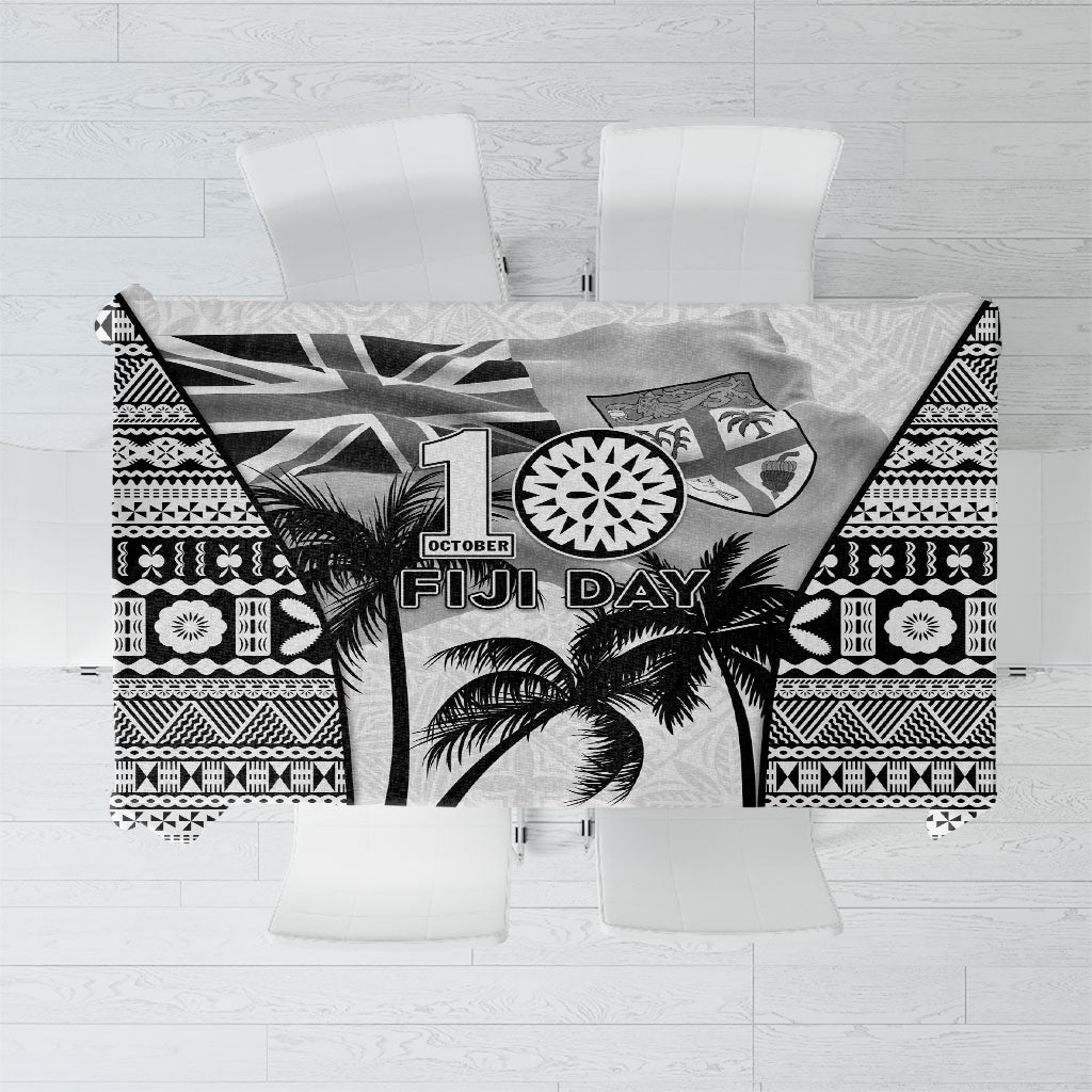 Fiji Day 2026 Tablecloth Masi Tapa Pattern With Palm Tree White Version LT05 White - Polynesian Pride