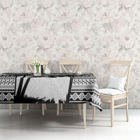 Fiji Day 2026 Tablecloth Masi Tapa Pattern With Palm Tree White Version LT05 - Polynesian Pride