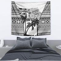 Fiji Day 2026 Tapestry Masi Tapa Pattern With Palm Tree White Version LT05 - Polynesian Pride