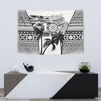 Fiji Day 2026 Tapestry Masi Tapa Pattern With Palm Tree White Version LT05 - Polynesian Pride
