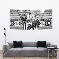 Fiji Day 2026 Tapestry Masi Tapa Pattern With Palm Tree White Version LT05 - Polynesian Pride
