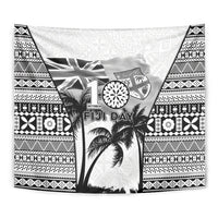 Fiji Day 2026 Tapestry Masi Tapa Pattern With Palm Tree White Version LT05 - Polynesian Pride