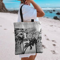 Fiji Day 2026 Tote Bag Masi Tapa Pattern With Palm Tree White Version LT05 - Polynesian Pride