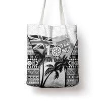 Fiji Day 2026 Tote Bag Masi Tapa Pattern With Palm Tree White Version LT05 - Polynesian Pride