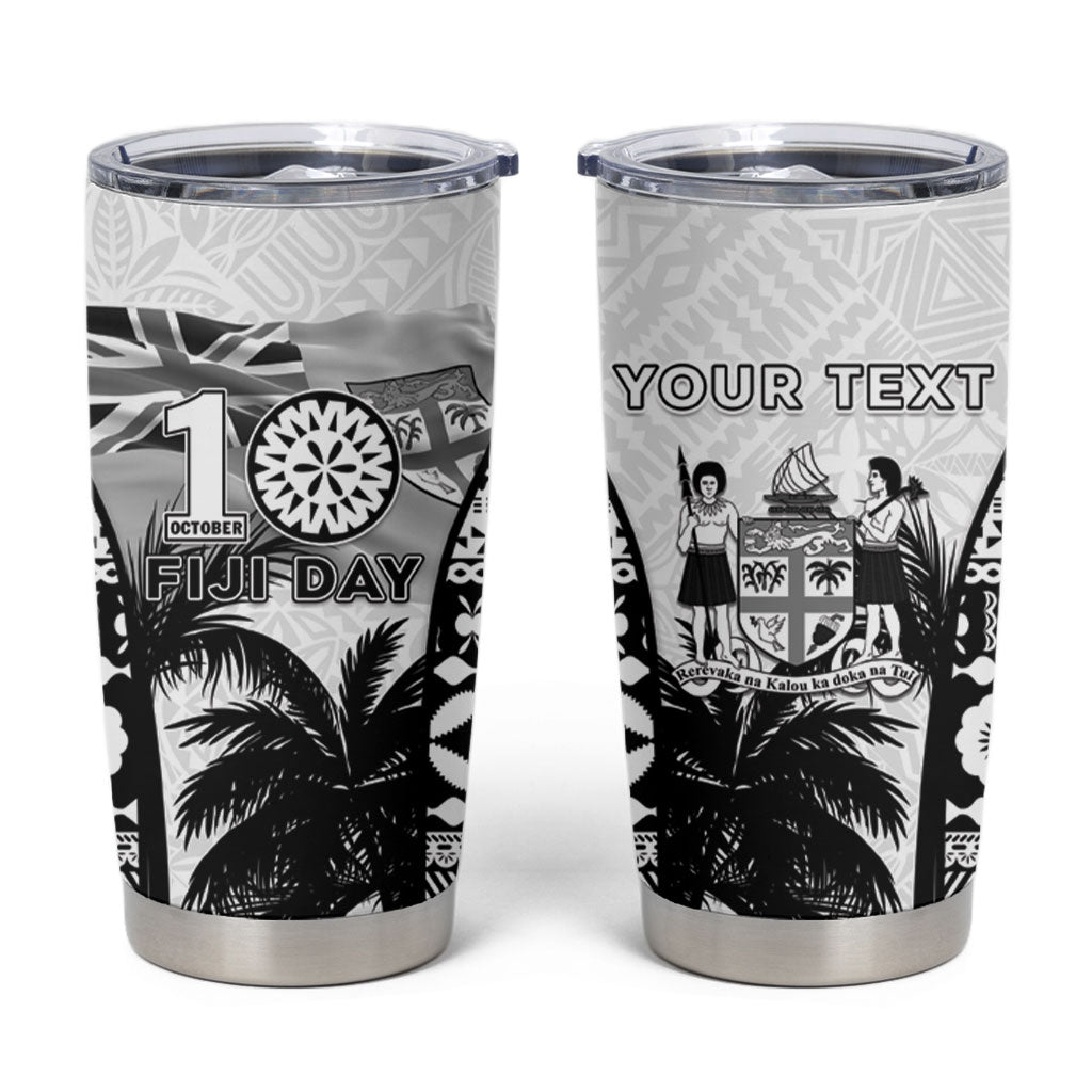 Personalised Fiji Day 2026 Tumbler Cup Masi Tapa Pattern With Palm Tree White Version LT05 White - Polynesian Pride