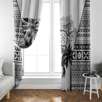 Fiji Day 2026 Window Curtain Masi Tapa Pattern With Palm Tree White Version LT05 - Polynesian Pride